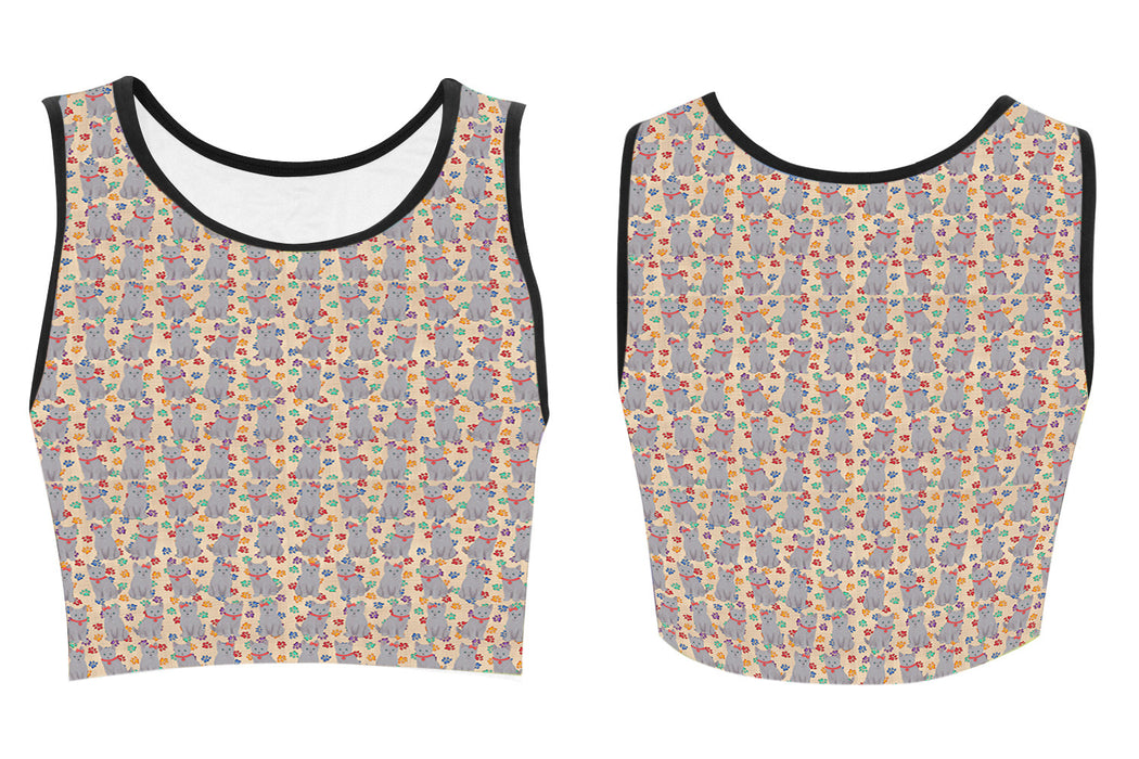 Rainbow Paw Print Russian Cats Red Women's Crop Top