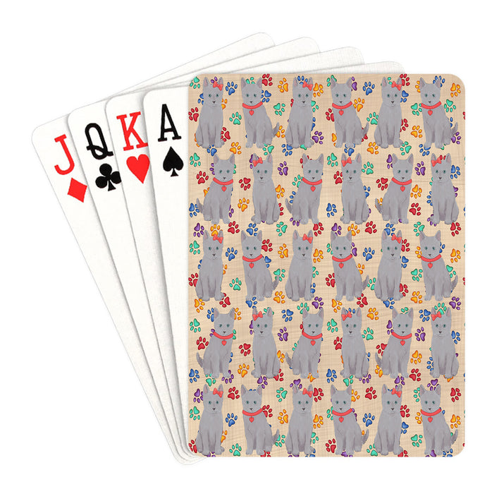 Rainbow Paw Print Russian Cats Red Playing Card Decks
