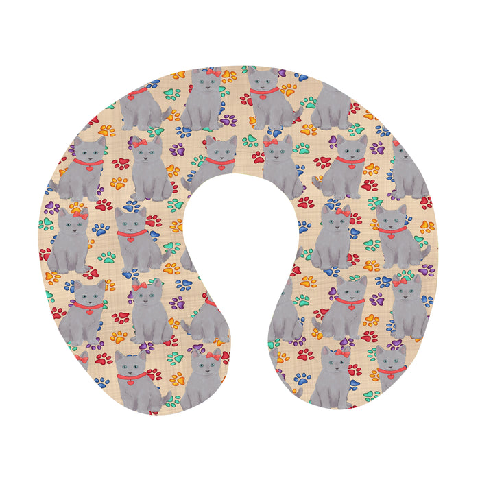 Rainbow Paw Print Russian Cats Red U-Shape Travel Pillow