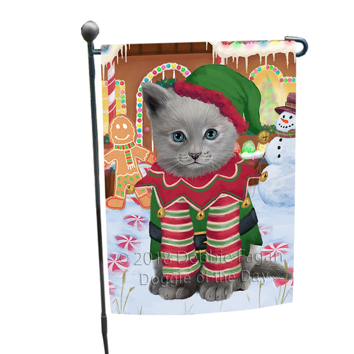 Christmas Gingerbread House Candyfest Russian Blue Cat Garden Flag GFLG57148