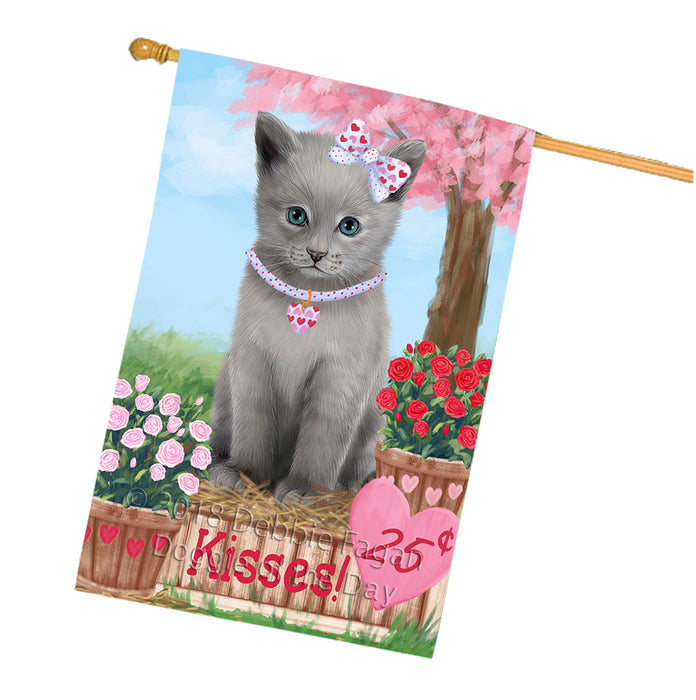 Rosie 25 Cent Kisses Russian Blue Cat House Flag FLG56695
