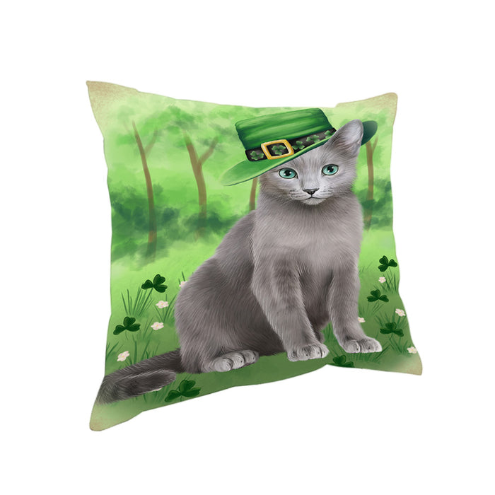 St. Patricks Day Irish Portrait Russian Blue Cat Pillow PIL86248