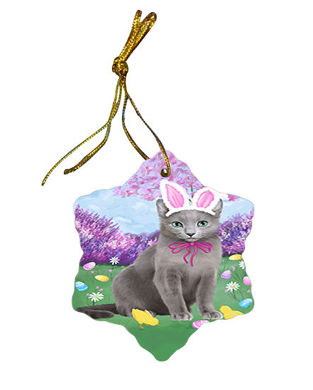 Easter Holiday Russian Blue Cat Star Porcelain Ornament SPOR57331