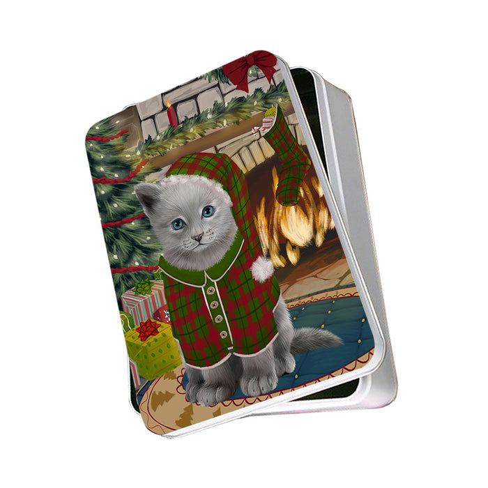 The Stocking was Hung Russian Blue Cat Photo Storage Tin PITN55529