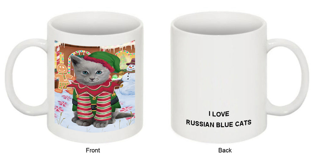 Christmas Gingerbread House Candyfest Russian Blue Cat Coffee Mug MUG51918
