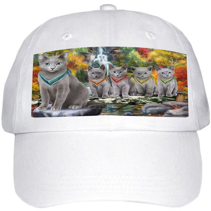 Scenic Waterfall Russian Blue Cats Ball Hat Cap HAT59565