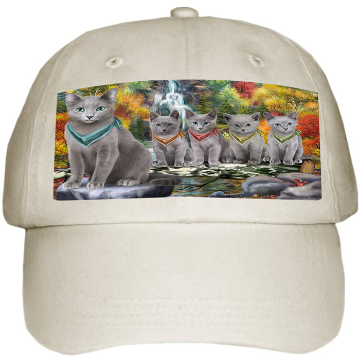 Scenic Waterfall Russian Blue Cats Ball Hat Cap HAT59565