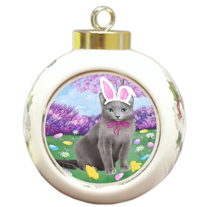 Easter Holiday Russian Blue Cat Round Ball Christmas Ornament RBPOR57331