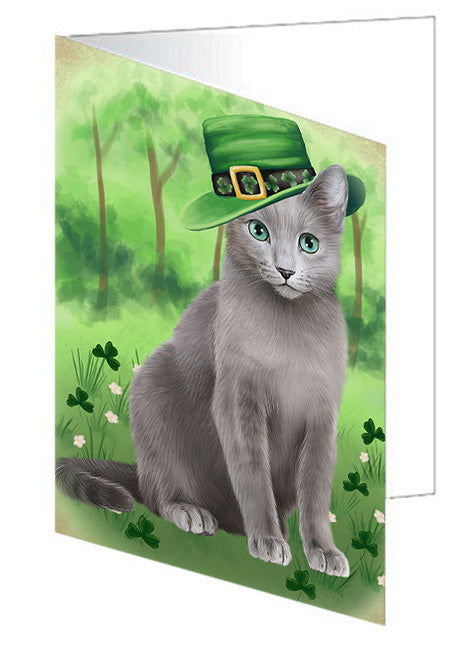 St. Patricks Day Irish Portrait Russian Blue Cat Handmade Artwork Assorted Pets Greeting Cards and Note Cards with Envelopes for All Occasions and Holiday Seasons GCD76616