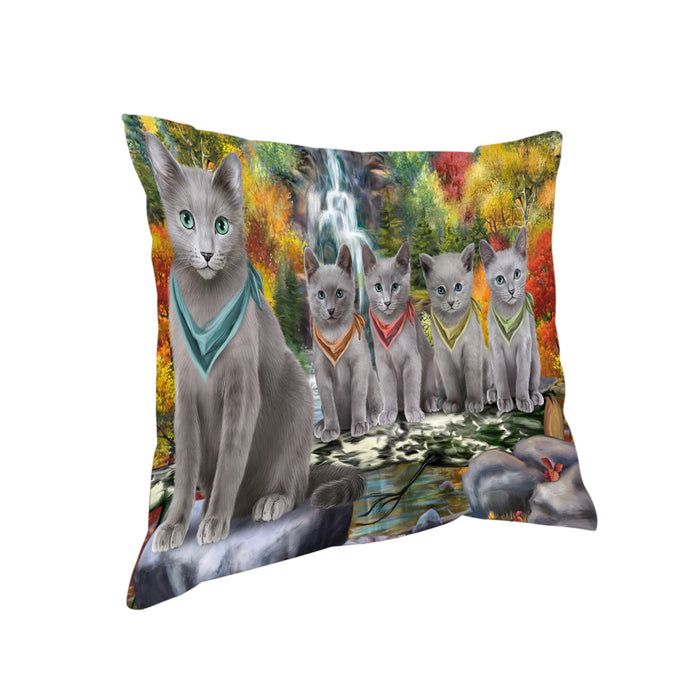 Scenic Waterfall Russian Blue Cats Pillow PIL64140