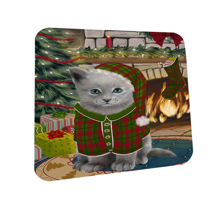 The Stocking was Hung Russian Blue Cat Coasters Set of 4 CST55544