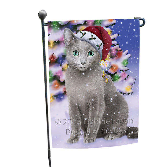 Winterland Wonderland Russian Blue Cat In Christmas Holiday Scenic Background Garden Flag GFLG53837