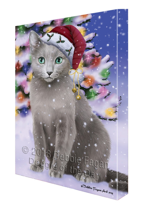 Winterland Wonderland Russian Blue Cat In Christmas Holiday Scenic Background Canvas Print Wall Art Décor CVS101825