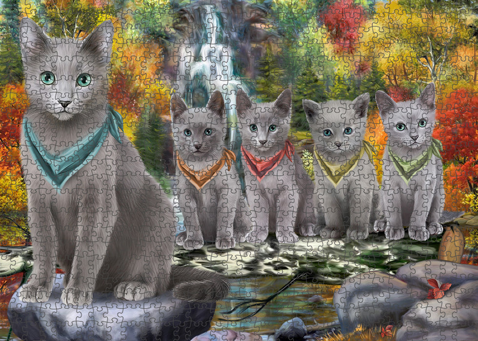 Scenic Waterfall Russian Blue Cats Puzzle with Photo Tin PUZL59919