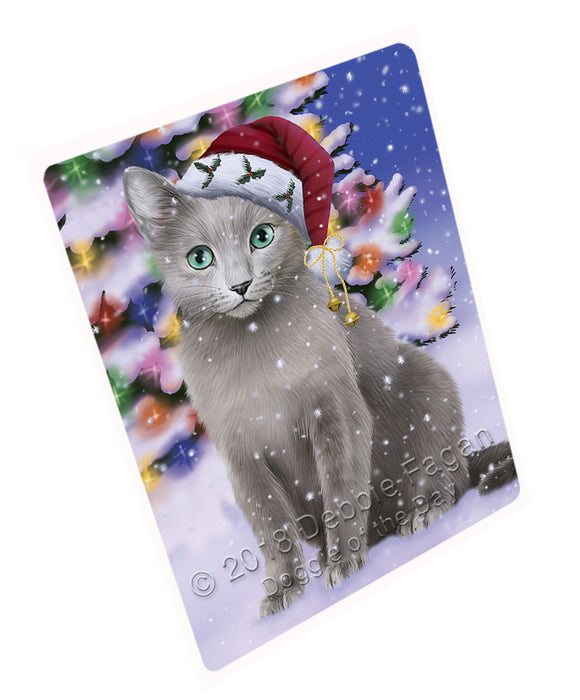 Winterland Wonderland Russian Blue Cat In Christmas Holiday Scenic Background Cutting Board C65769