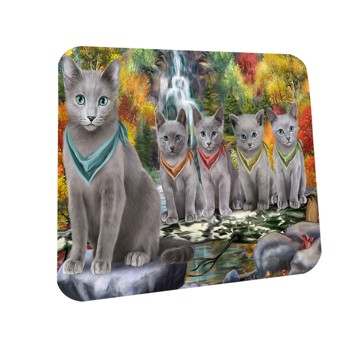 Scenic Waterfall Russian Blue Cats Coasters Set of 4 CST51903