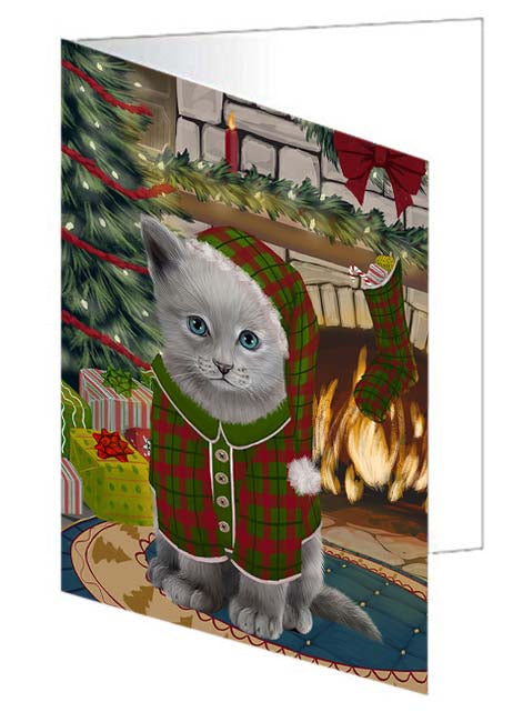 The Stocking was Hung Russian Blue Cat Handmade Artwork Assorted Pets Greeting Cards and Note Cards with Envelopes for All Occasions and Holiday Seasons GCD71273
