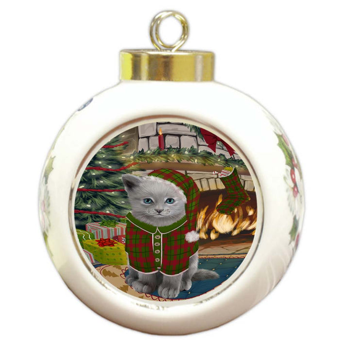 The Stocking was Hung Russian Blue Cat Round Ball Christmas Ornament RBPOR55942