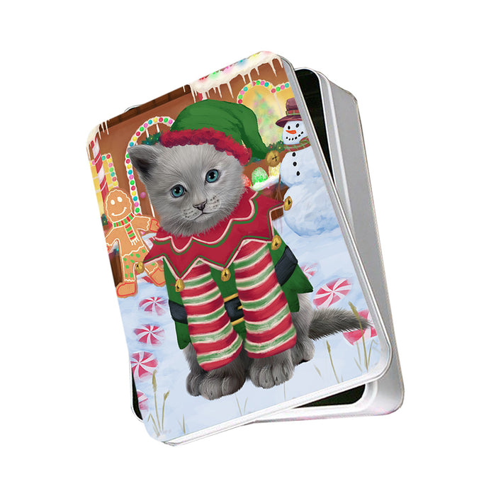 Christmas Gingerbread House Candyfest Russian Blue Cat Photo Storage Tin PITN56463