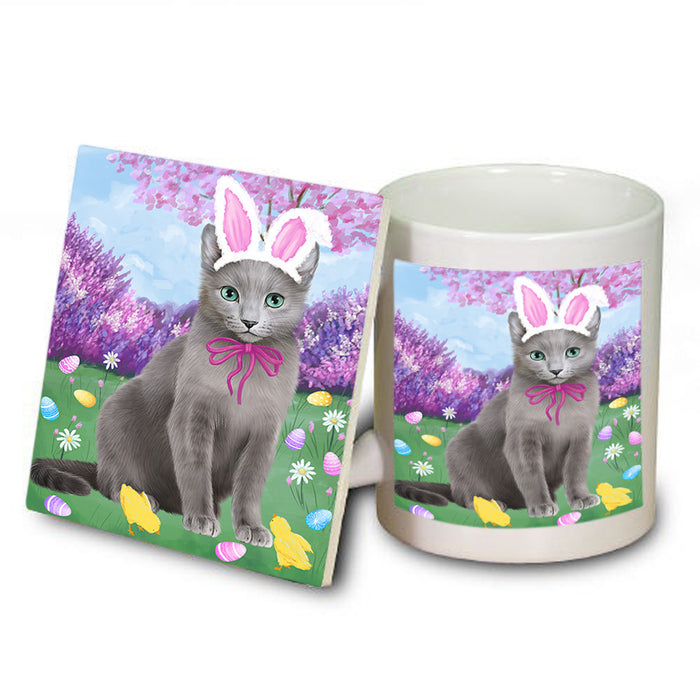 Easter Holiday Russian Blue Cat Mug and Coaster Set MUC56922