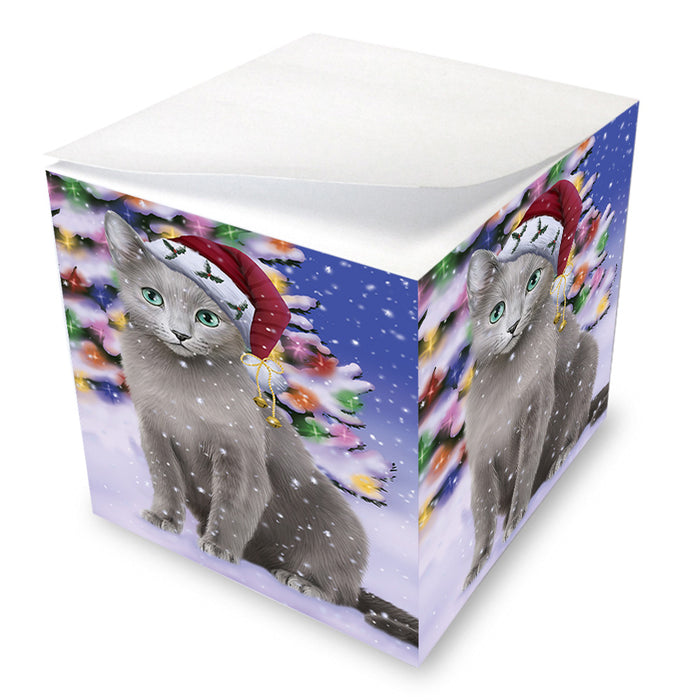Winterland Wonderland Russian Blue Cat In Christmas Holiday Scenic Background Note Cube NOC55421