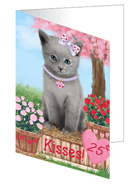 Rosie 25 Cent Kisses Russian Blue Cat Handmade Artwork Assorted Pets Greeting Cards and Note Cards with Envelopes for All Occasions and Holiday Seasons GCD72548
