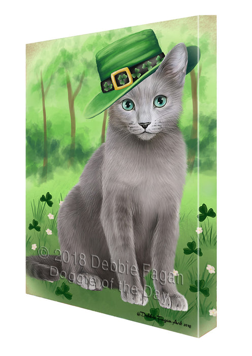 St. Patricks Day Irish Portrait Russian Blue Cat Canvas Print Wall Art Décor CVS135746