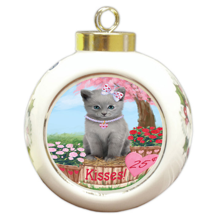 Rosie 25 Cent Kisses Russian Blue Cat Round Ball Christmas Ornament RBPOR56367
