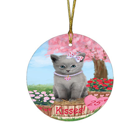 Rosie 25 Cent Kisses Russian Blue Cat Round Flat Christmas Ornament RFPOR56367