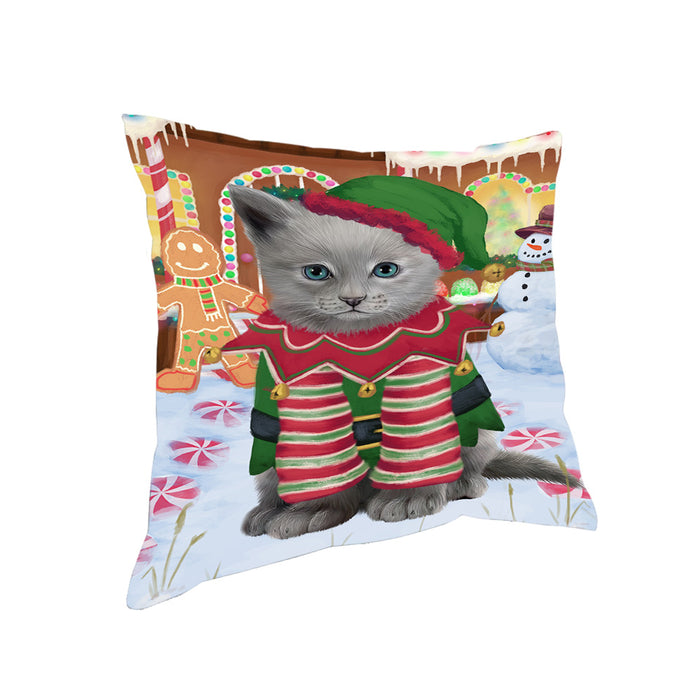 Christmas Gingerbread House Candyfest Russian Blue Cat Pillow PIL80372
