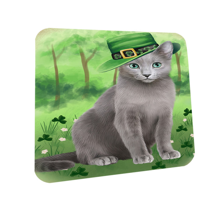 St. Patricks Day Irish Portrait Russian Blue Cat Coasters Set of 4 CST56992