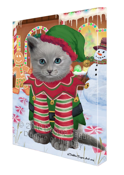 Christmas Gingerbread House Candyfest Russian Blue Cat Canvas Print Wall Art Décor CVS130904