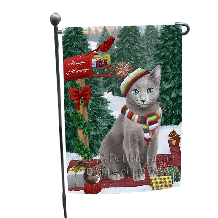 Merry Christmas Woodland Sled Russian Blue Cat Garden Flag GFLG55307