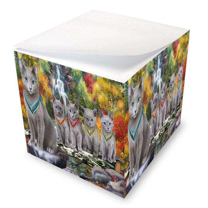 Scenic Waterfall Russian Blue Cats Note Cube NOC51944
