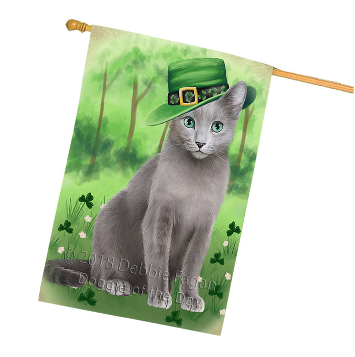 St. Patricks Day Irish Portrait Russian Blue Cat House Flag FLG65058