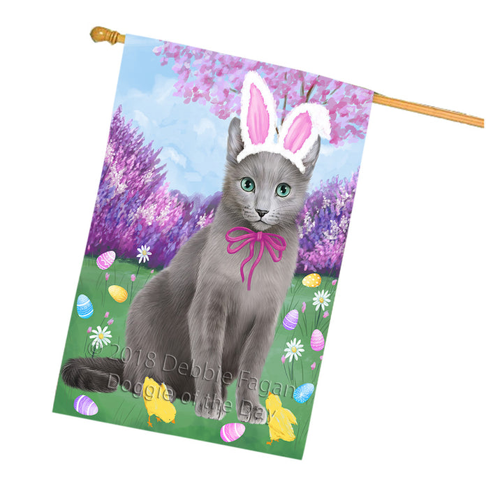 Easter Holiday Russian Blue Cat House Flag FLG57628