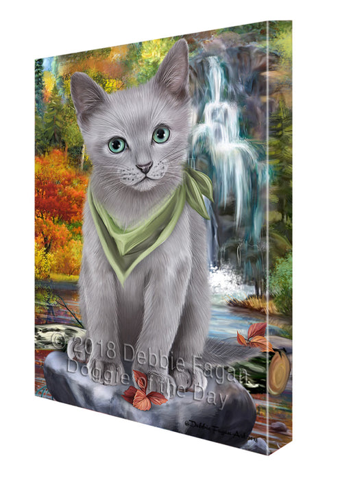 Scenic Waterfall Russian Blue Cat Canvas Print Wall Art Décor CVS84770