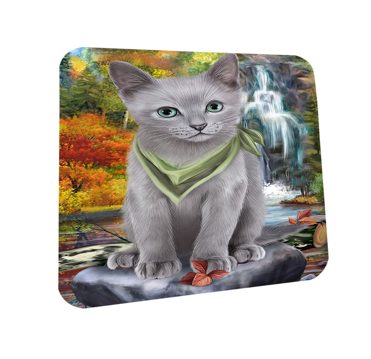 Scenic Waterfall Russian Blue Cat Coasters Set of 4 CST51904