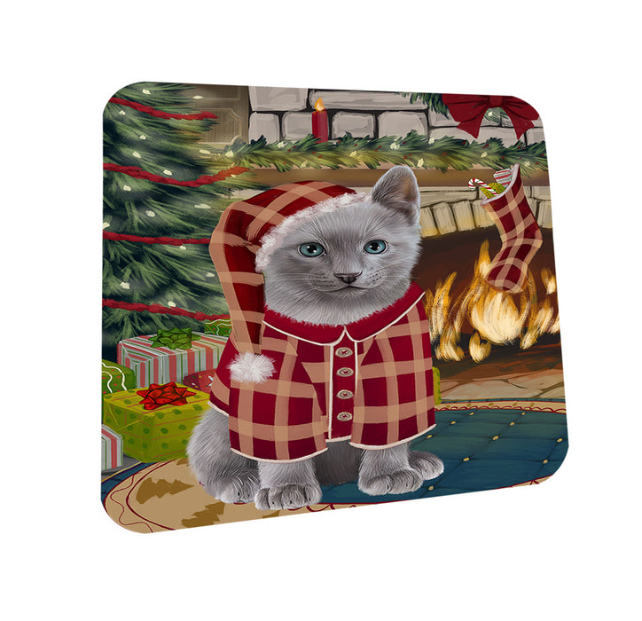 The Stocking was Hung Russian Blue Cat Coasters Set of 4 CST55545