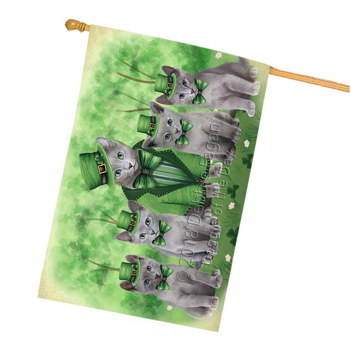 St. Patricks Day Irish Portrait Russian Blue Cats House Flag FLG65059