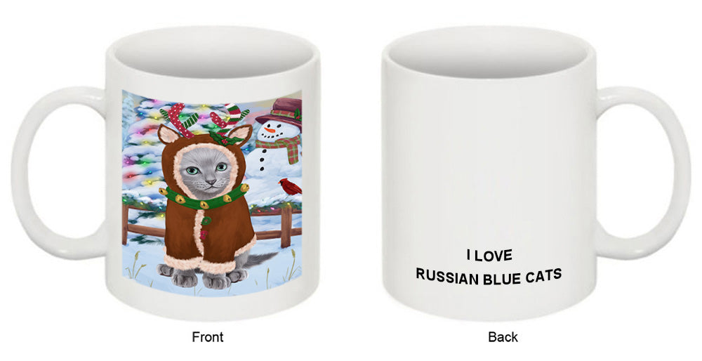 Christmas Gingerbread House Candyfest Russian Blue Cat Coffee Mug MUG51919