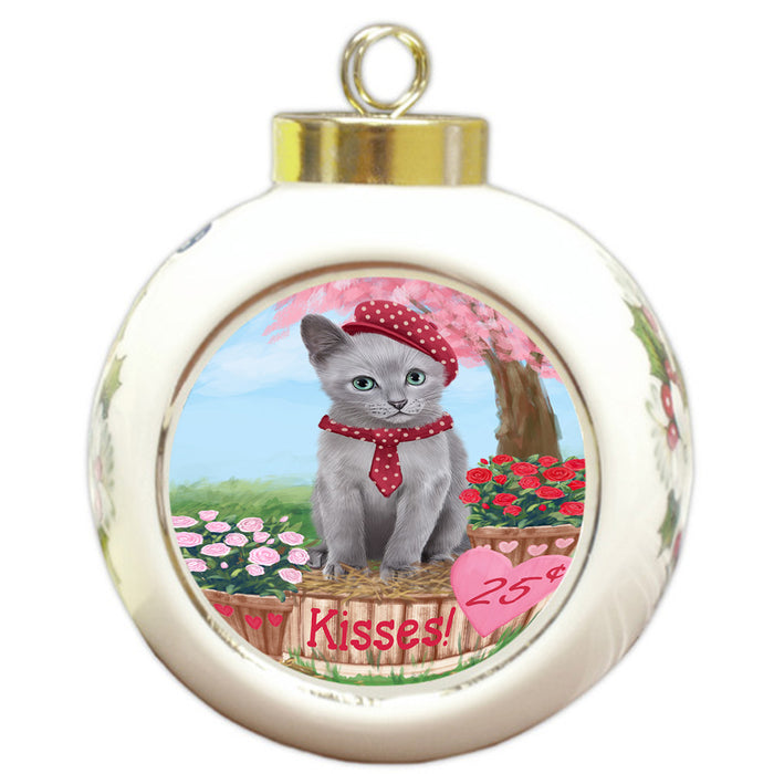 Rosie 25 Cent Kisses Russian Blue Cat Round Ball Christmas Ornament RBPOR56368