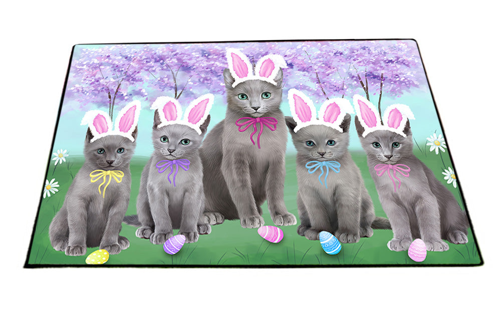 Easter Holiday Russian Blue Cats Floormat FLMS53781
