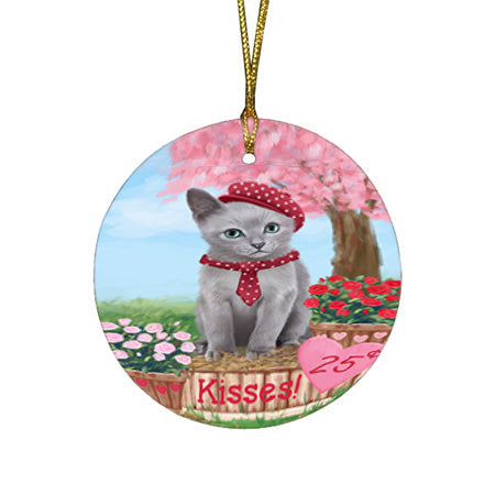 Rosie 25 Cent Kisses Russian Blue Cat Round Flat Christmas Ornament RFPOR56368