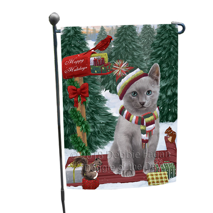 Merry Christmas Woodland Sled Russian Blue Cat Garden Flag GFLG55308