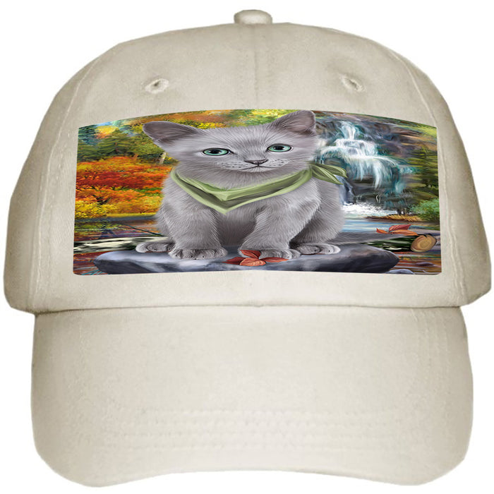 Scenic Waterfall Russian Blue Cat Ball Hat Cap HAT59568