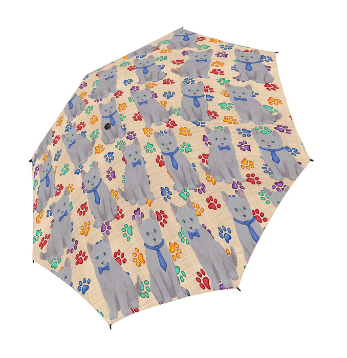 Rainbow Paw Print Russian Cats Red Semi-Automatic Foldable Umbrella