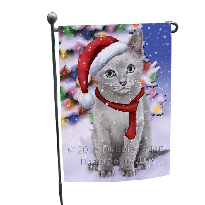 Winterland Wonderland Russian Blue Cat In Christmas Holiday Scenic Background Garden Flag GFLG53838