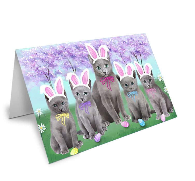 Easter Holiday Russian Blue Cats Handmade Artwork Assorted Pets Greeting Cards and Note Cards with Envelopes for All Occasions and Holiday Seasons GCD76307