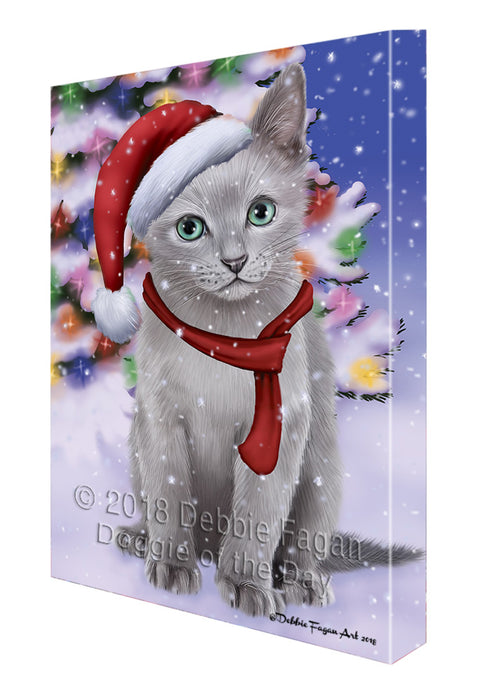 Winterland Wonderland Russian Blue Cat In Christmas Holiday Scenic Background Canvas Print Wall Art Décor CVS101834